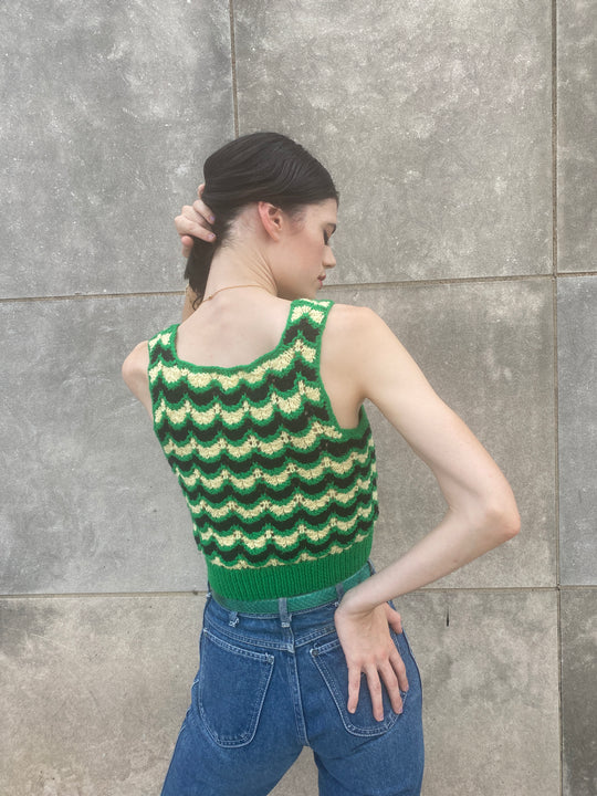 70s Green Ivory Crocheted Cropped Tank Top