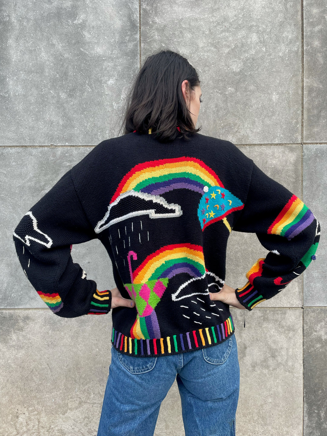 80s Rainbow Novelty Oversized Cardigan Sweater, Berek2