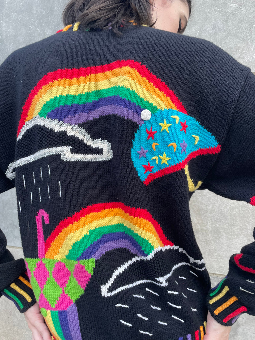 80s Rainbow Novelty Oversized Cardigan Sweater, Berek2