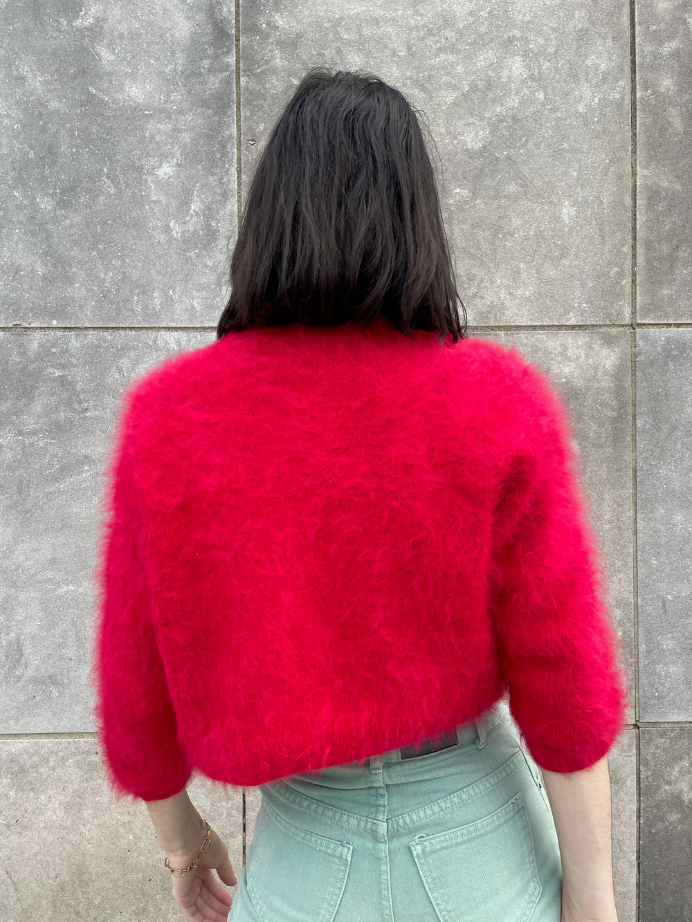 80s Fuchsia Pink Angora Cardigan Sweater, Malcom Starr