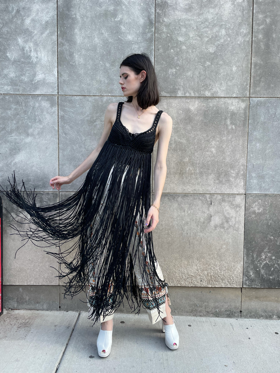 70s Black Fringe Vest, New Old Stock