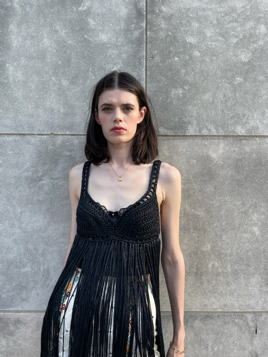 70s Black Fringe Vest, New Old Stock