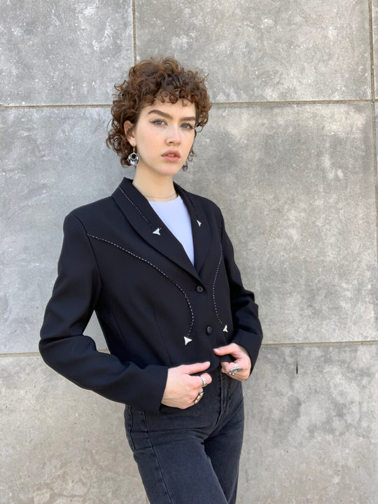 80s Black Western Cut Cropped Jacket, Scully