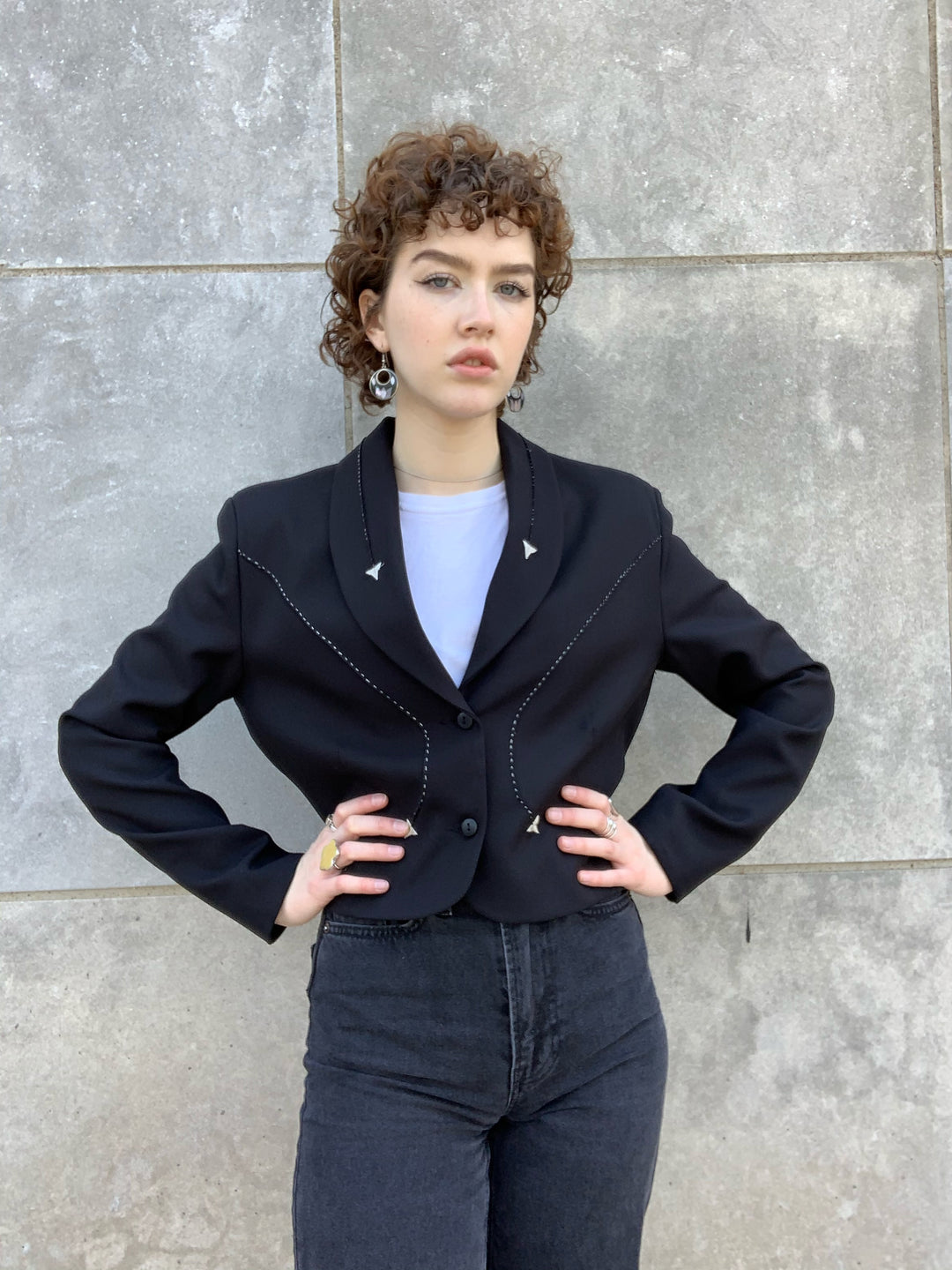80s Black Western Cut Cropped Jacket, Scully