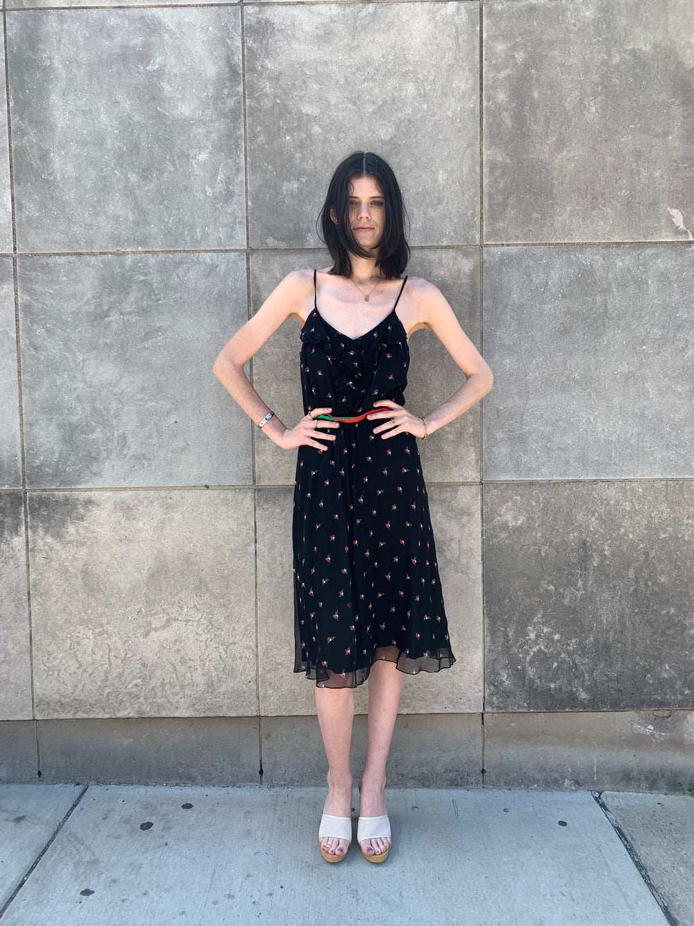70s Vintage Black Floral Sundress, Ursula of Switzerland
