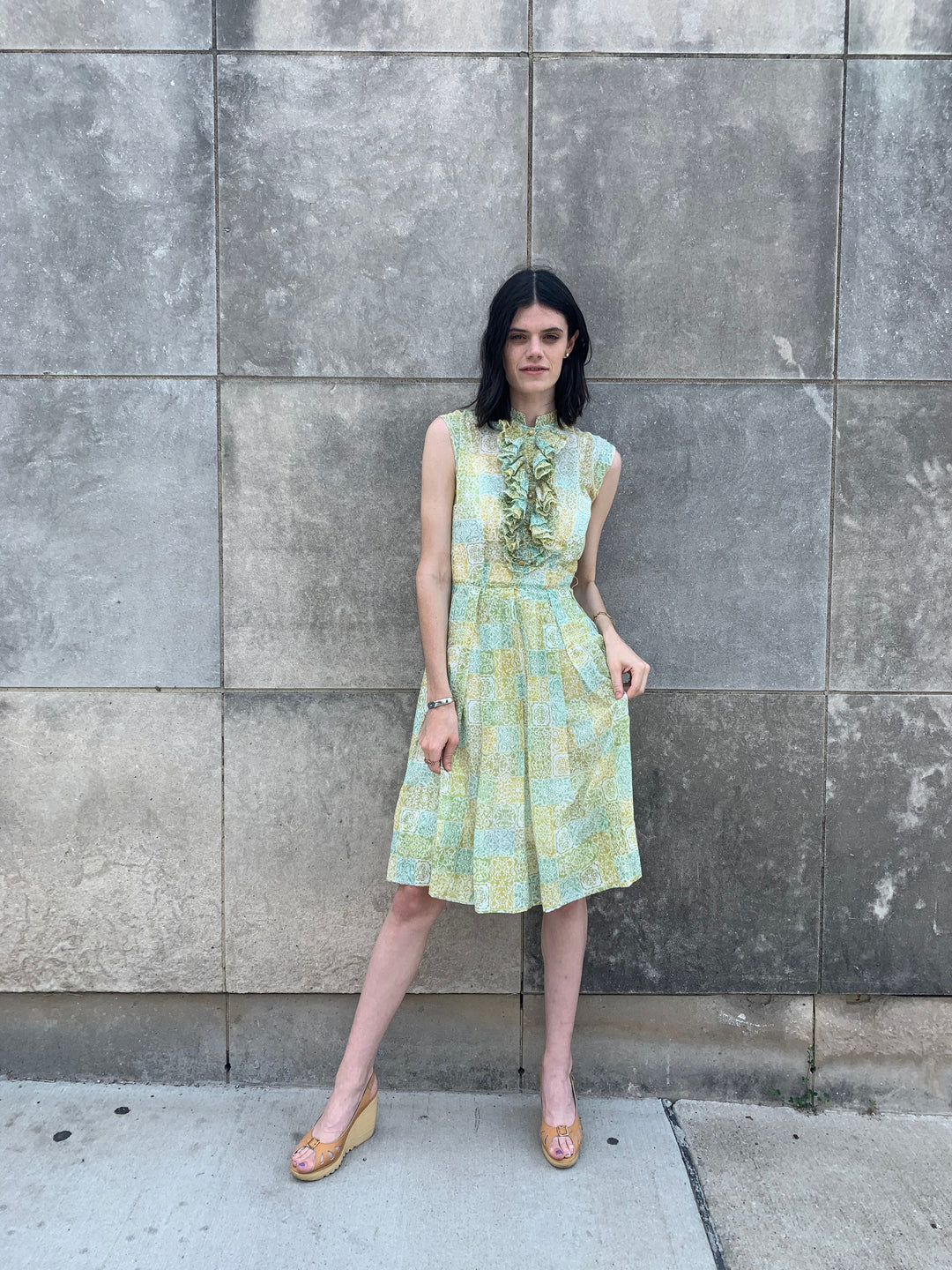 Vintage 1950s Green and Blue Dress