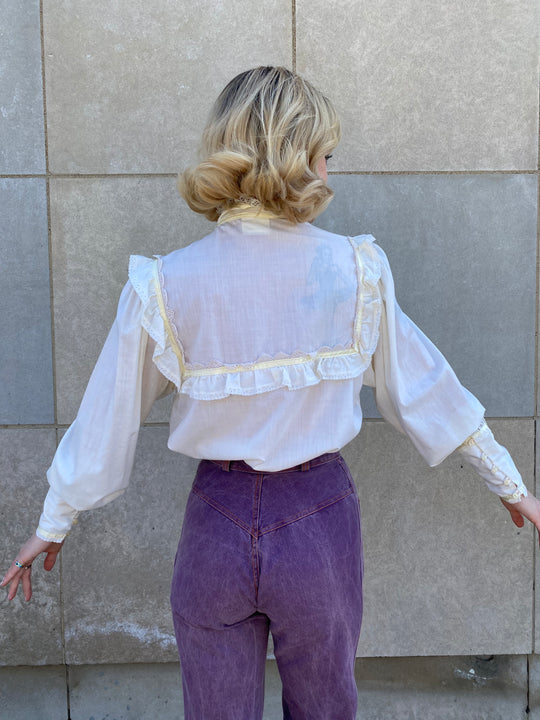 70s Ivory Blouse, Lace trim by Jessica's Gunnies
