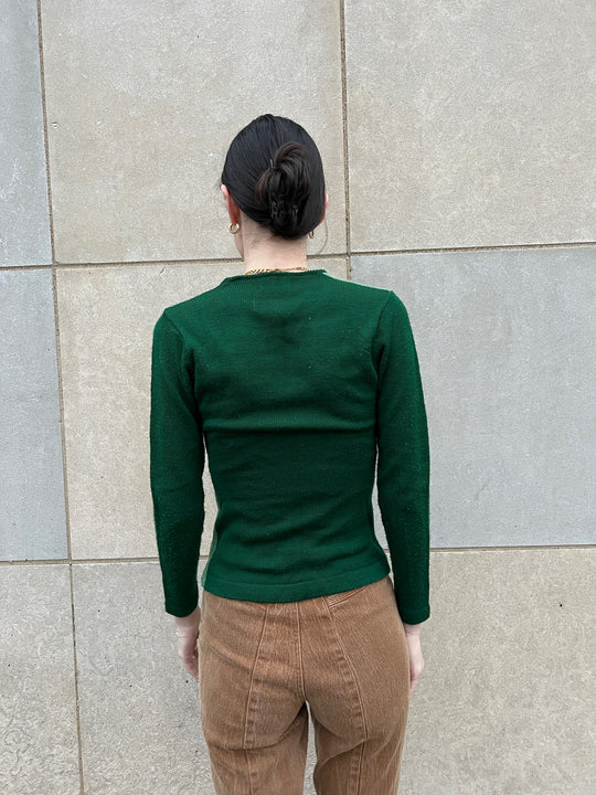 70s 2-Tone Green Acrylic Sweater with 2 Faces, Pronto