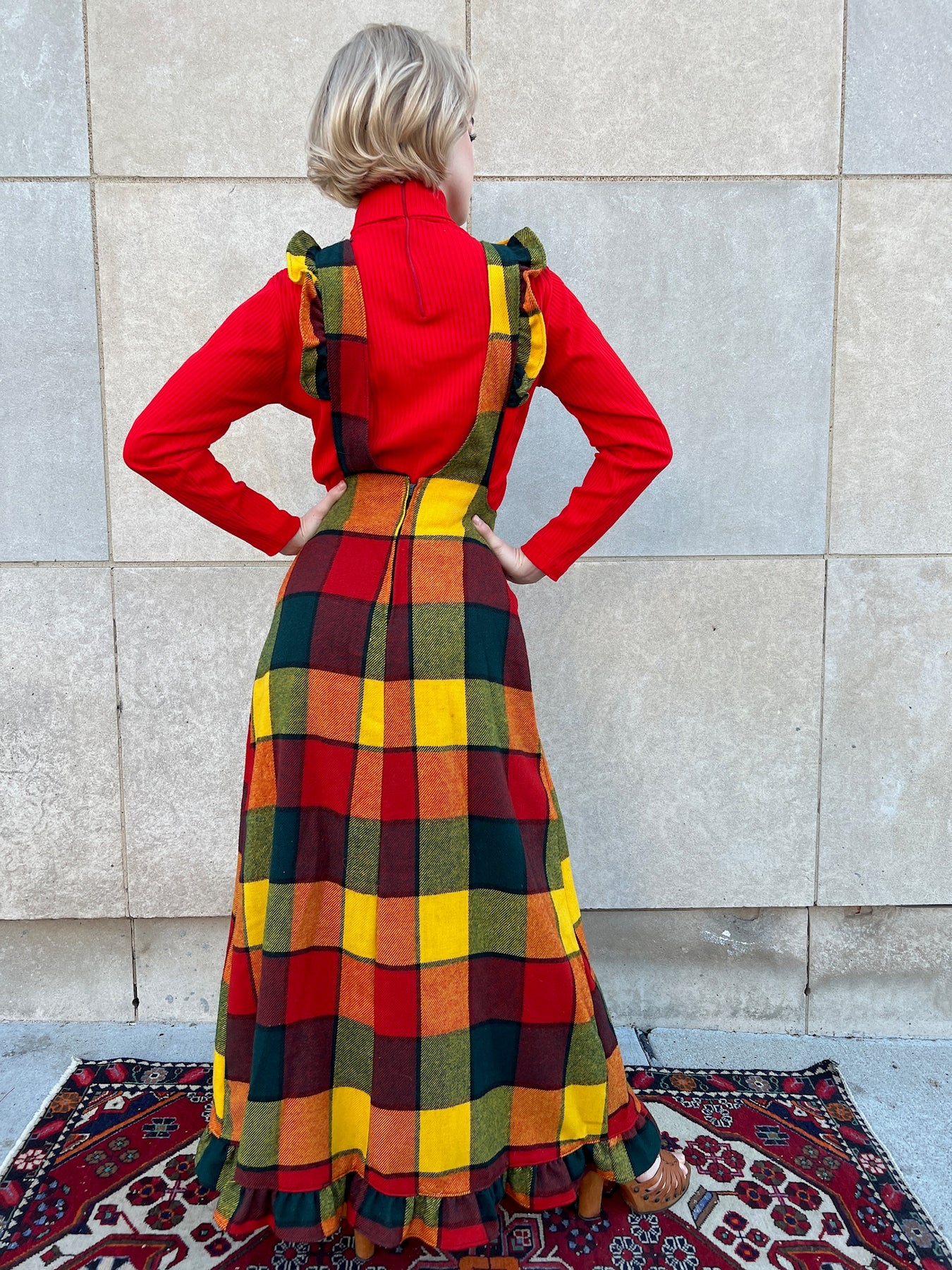 70s Red Plaid Wool Maxi Dress 70s Red Plaid Wool Maxi Dress