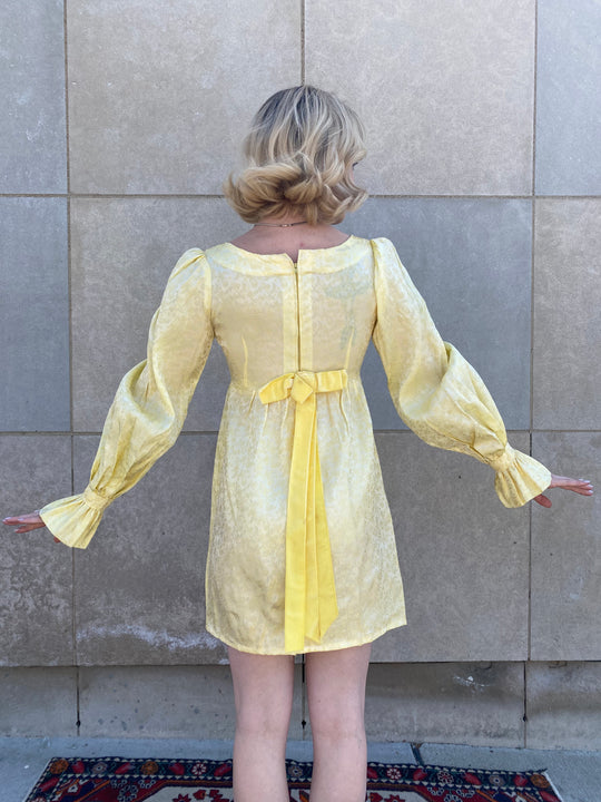 60s Yellow Brocade Mini Dress