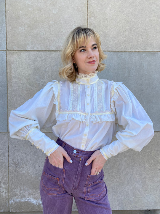 70s Ivory Blouse, Lace trim by Jessica's Gunnies
