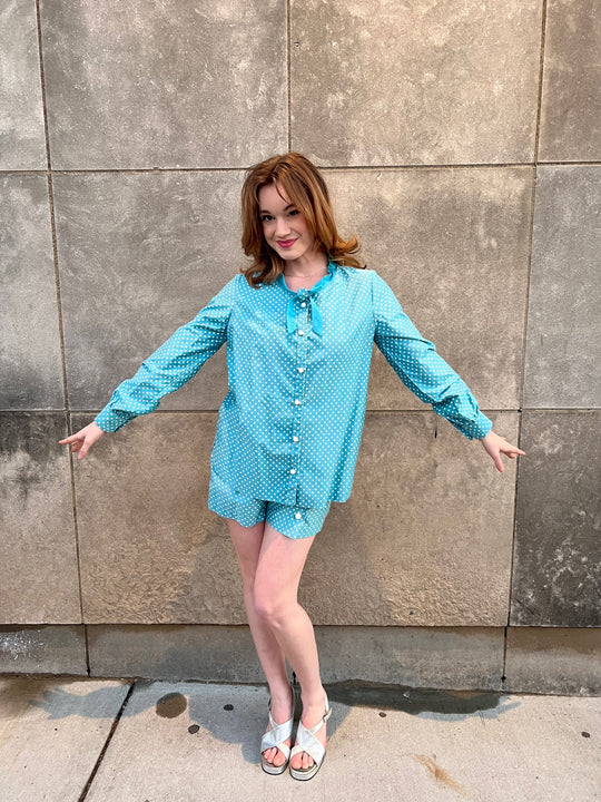 50s Blue White Polka Dot Vintage Swimsuit and Cover Up, Elizabeth Arden