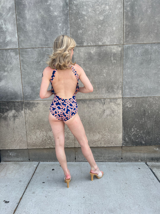 70s Vintage Blue Orange Nylon Swimsuit Set, Jantzen