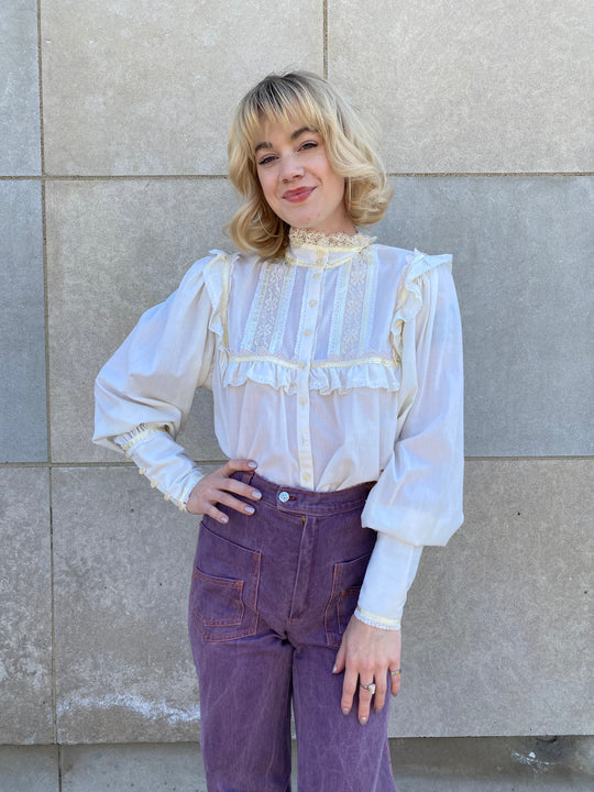 70s Ivory Blouse, Lace trim by Jessica's Gunnies
