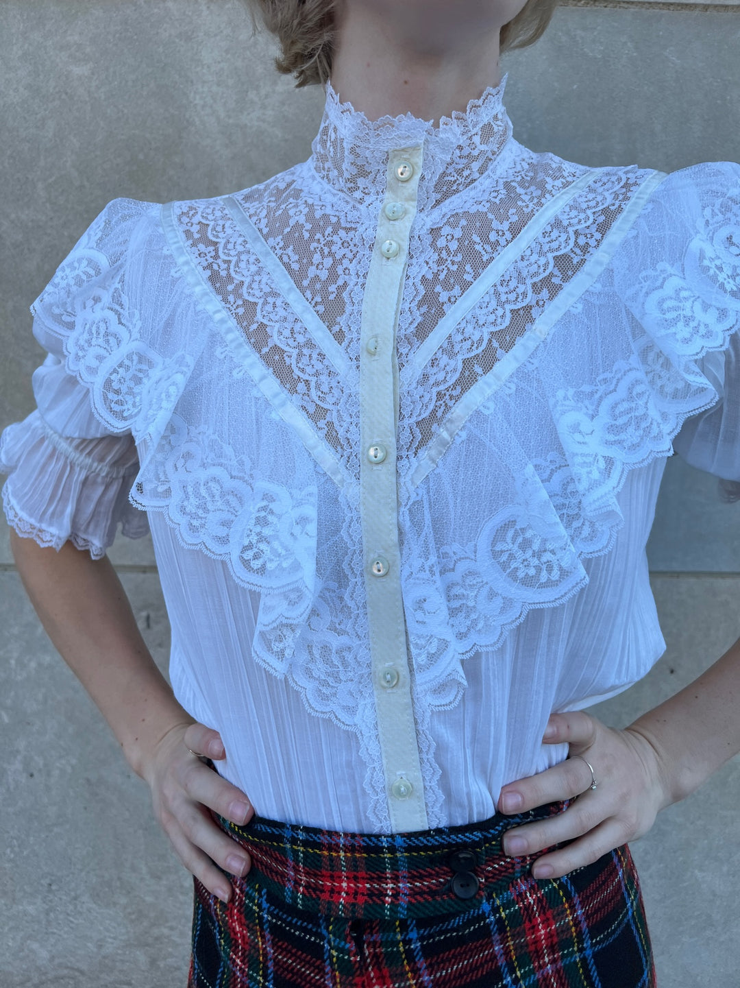 70s White Lace Prairie Blouse, Jessica's Gunnies