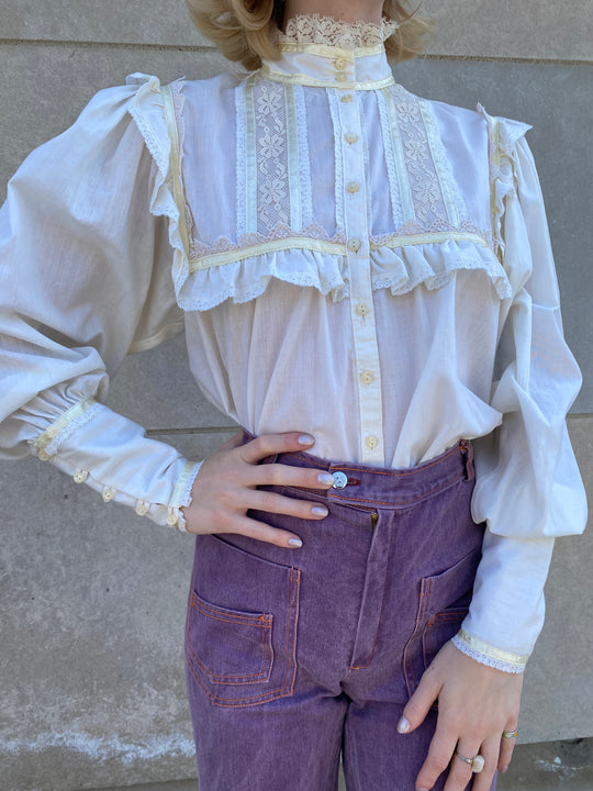 70s Ivory Blouse, Lace trim by Jessica's Gunnies