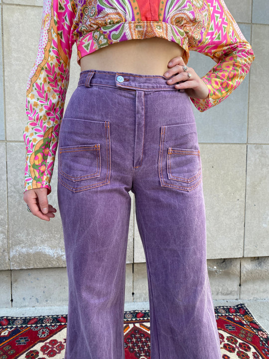 70s Purple Denim Bell Bottom Jeans