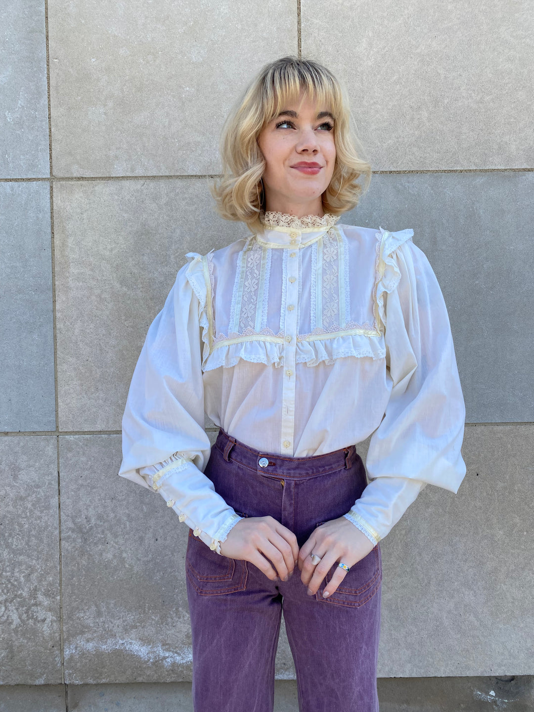 70s Ivory Blouse, Lace trim by Jessica's Gunnies