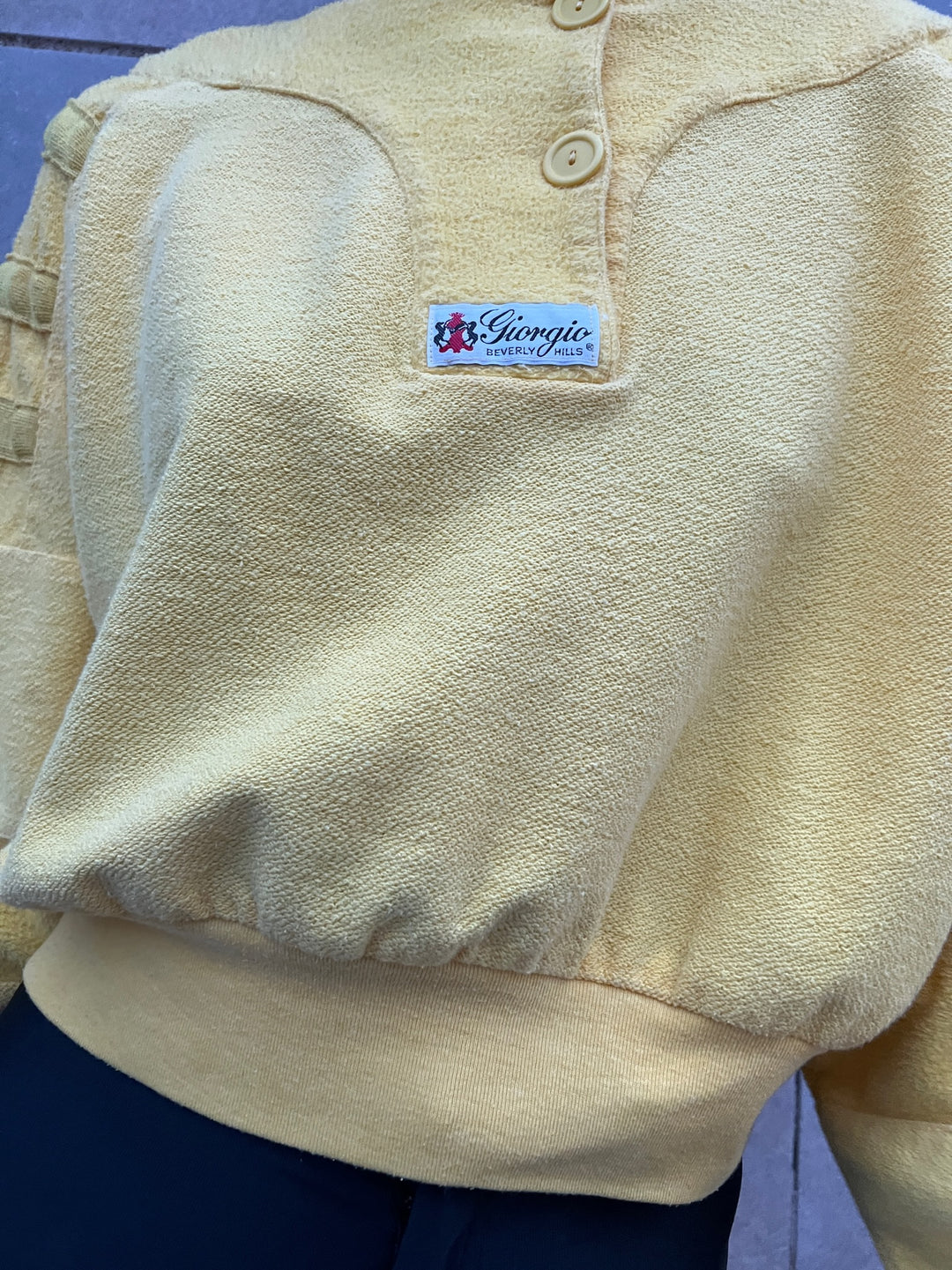 80s Yellow Cotton Cropped Sweat Shirt, Giorgio Beverly Hills
