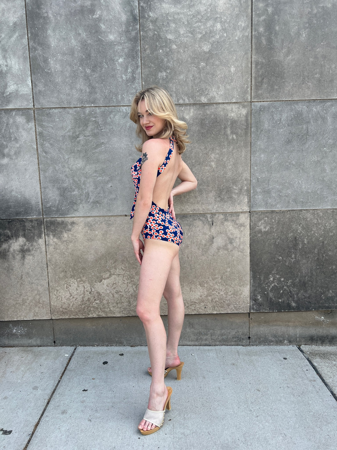 70s Vintage Blue Orange Nylon Swimsuit Set, Jantzen