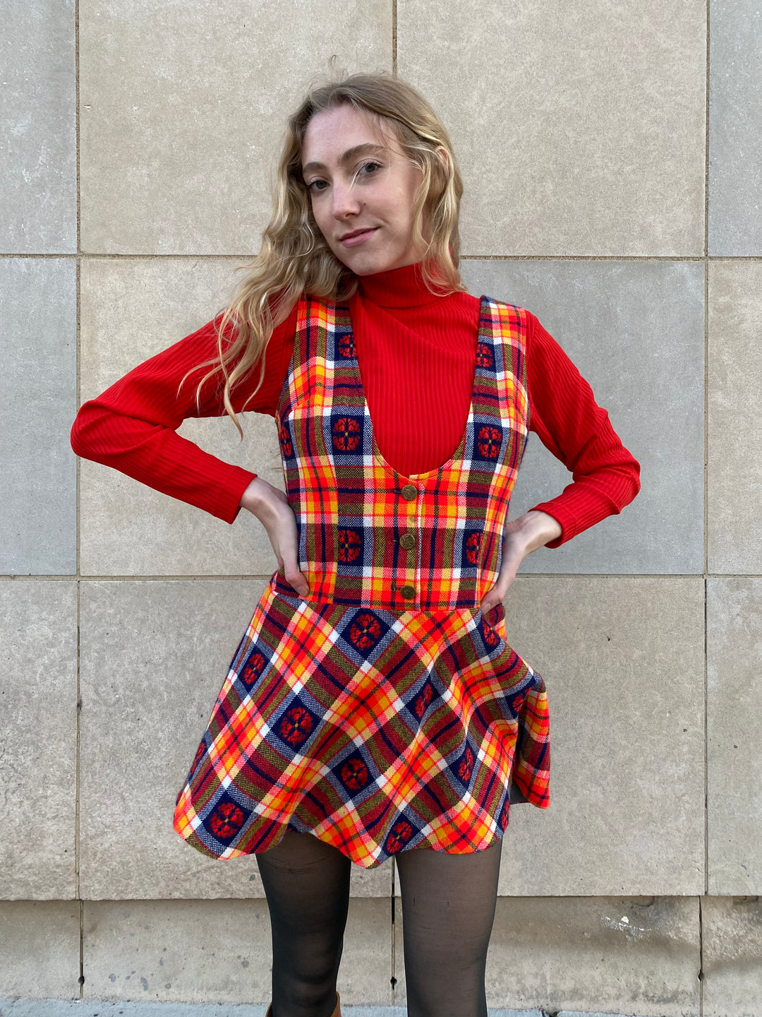 70s checkered shop dress