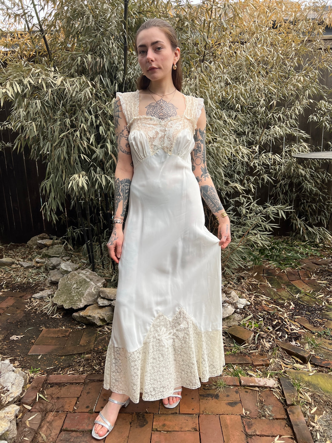40s Off White Rayon Long Gown, Bias Cut, Godfried