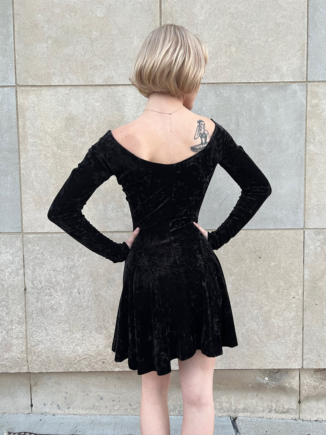 80s Black Velvet Mini Dress, Betsey Johnson
