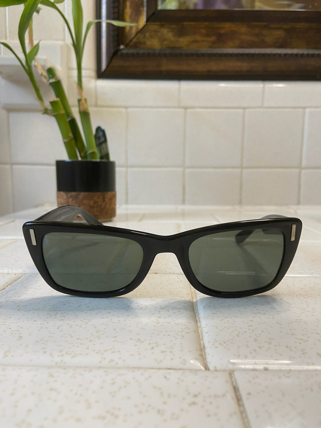 Vintage Black Rectangular Sunglasses, Ray Ban