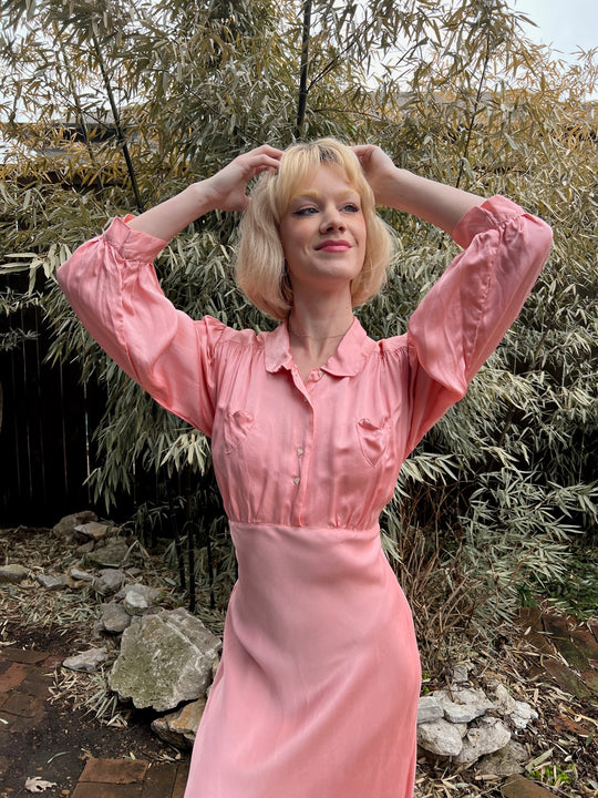 30s/40s Pink Satin Dress, Bias Cut
