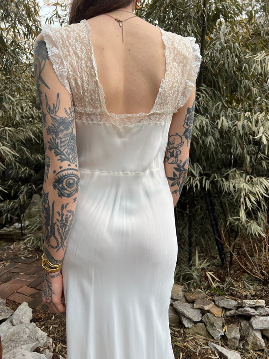40s Off White Rayon Long Gown, Bias Cut, Godfried