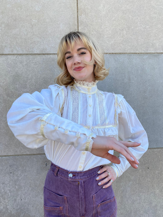 70s Ivory Blouse, Lace trim by Jessica's Gunnies