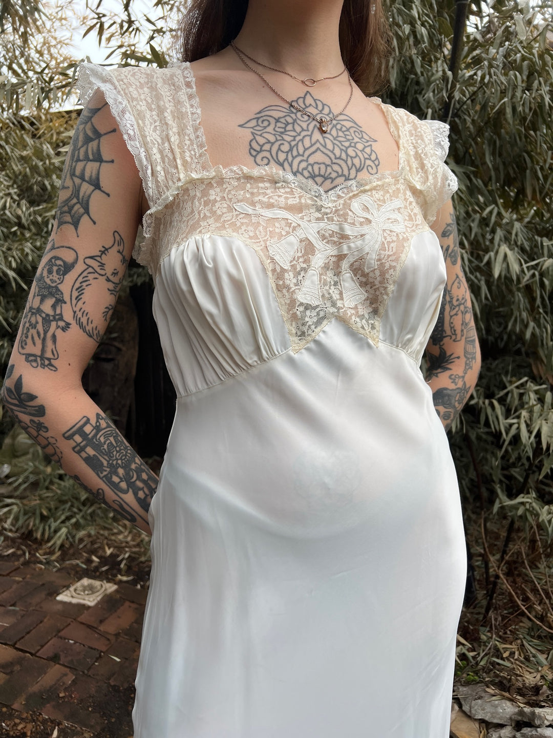 40s Off White Rayon Long Gown, Bias Cut, Godfried