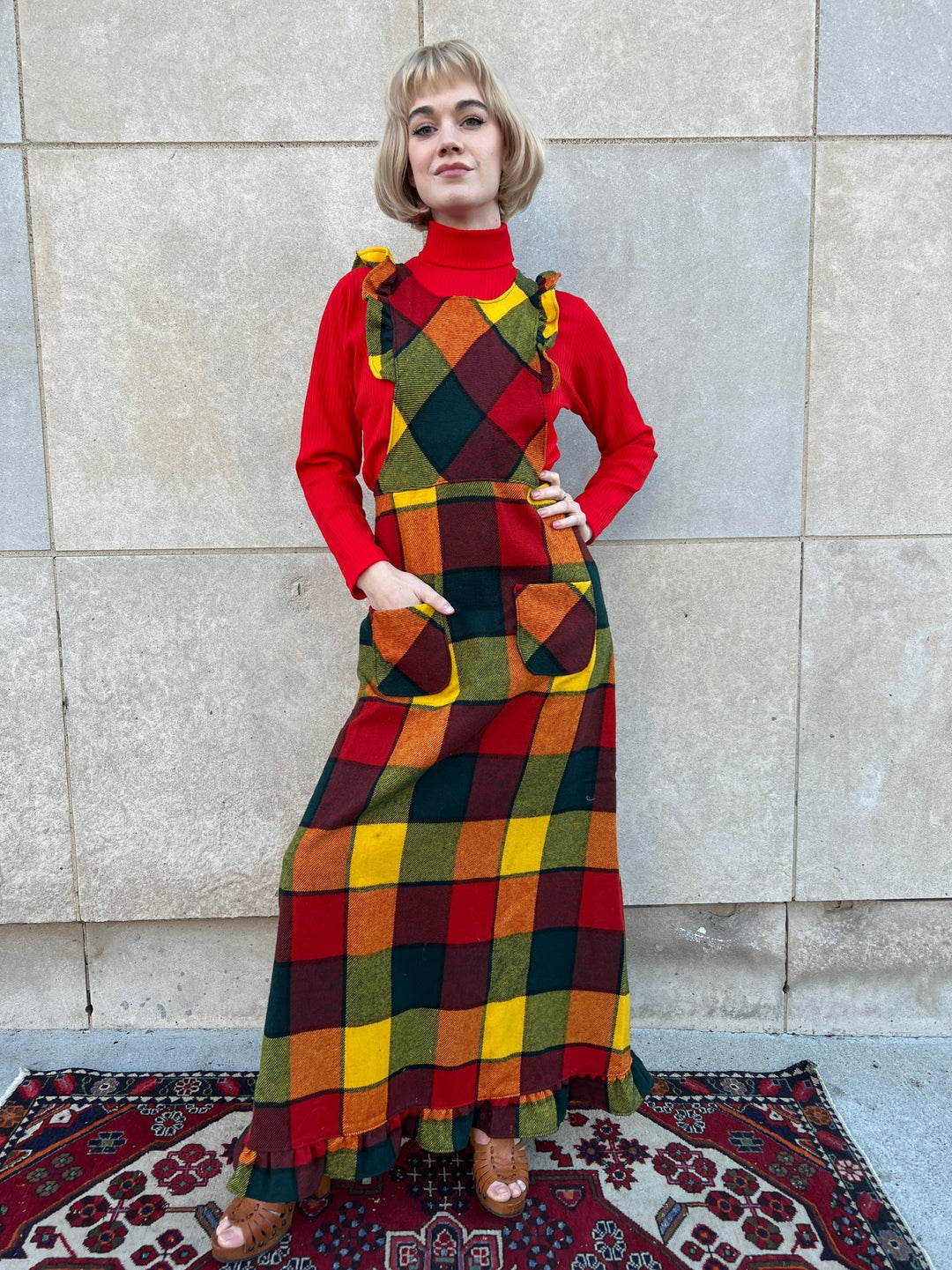 70s Red Plaid Wool Maxi Dress 70s Red Plaid Wool Maxi Dress