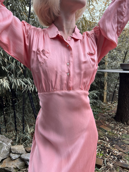 30s/40s Pink Satin Dress, Bias Cut