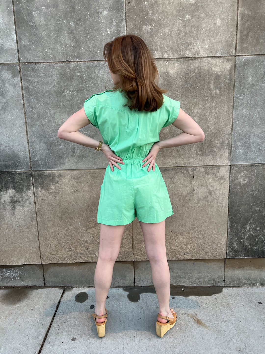 80s Green Cotton Romper, Nok Nok