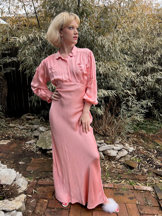 30s/40s Pink Satin Dress, Bias Cut
