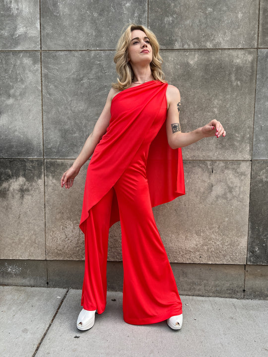 1970s Red Disco Jumpsuit