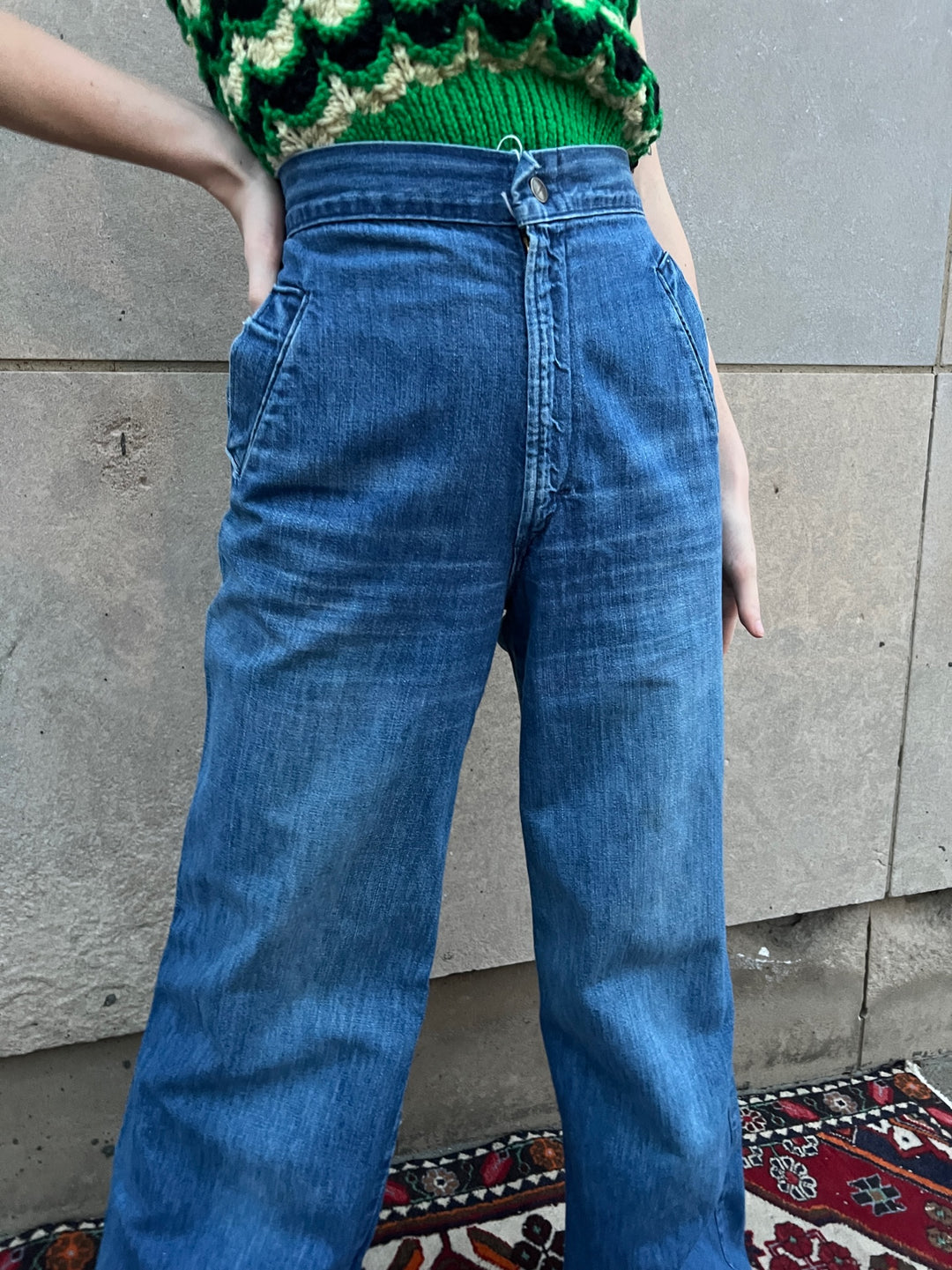 70s Vintage Wide Leg Bell Bottom Denim Jeans, – The Hip